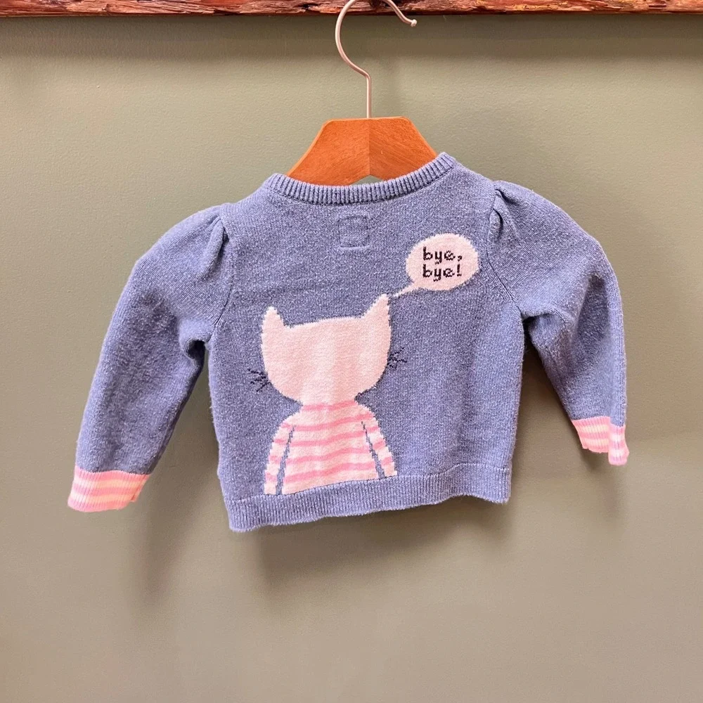 Baby Gap Blue Heather Cat Graphic Cotton Knit Sweater 6-12‎ Months 525890-00